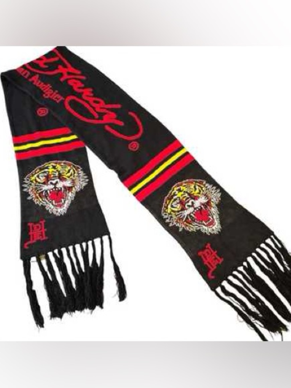 NWT Ed Hardy Black Scarf with Red and Yellow Tiger Motif